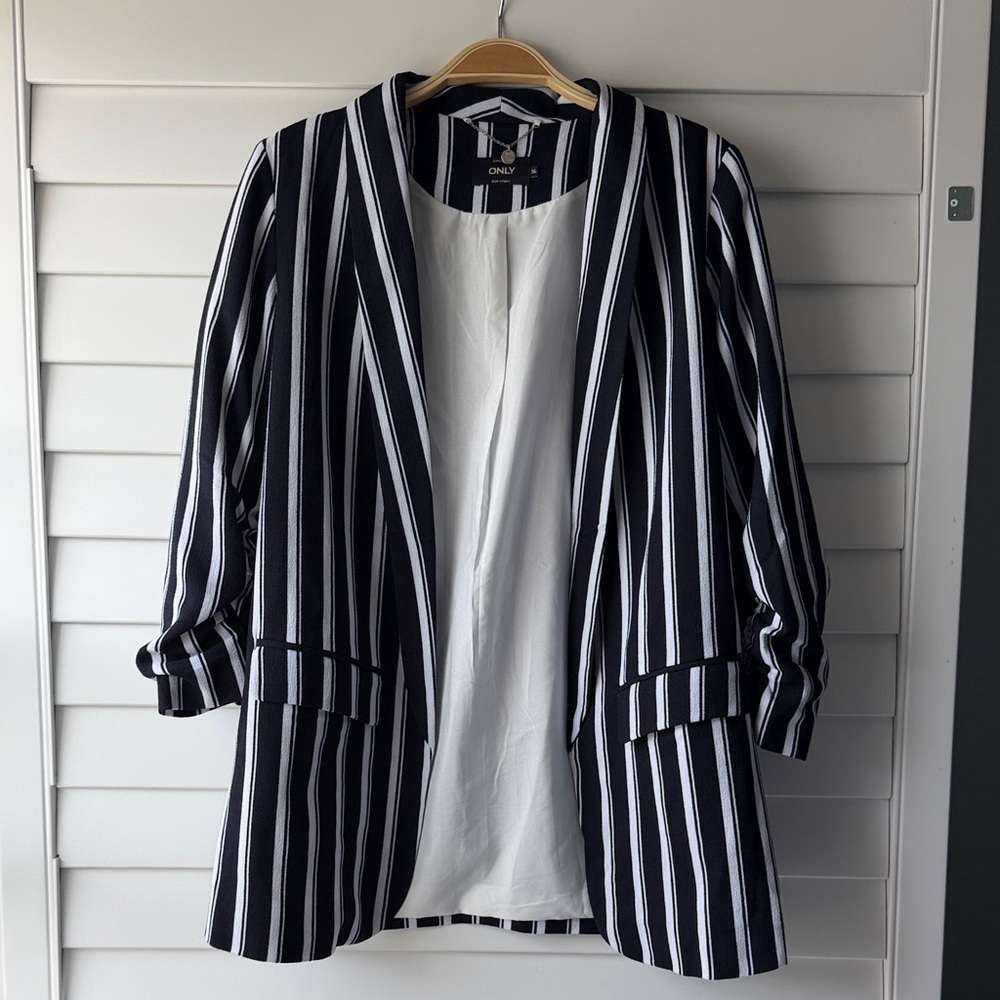 Navy and White Striped Blazer